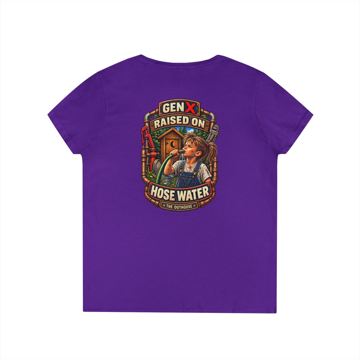 Gen X 'Raised on Hose Water' Ladies' V-Neck T-Shirt