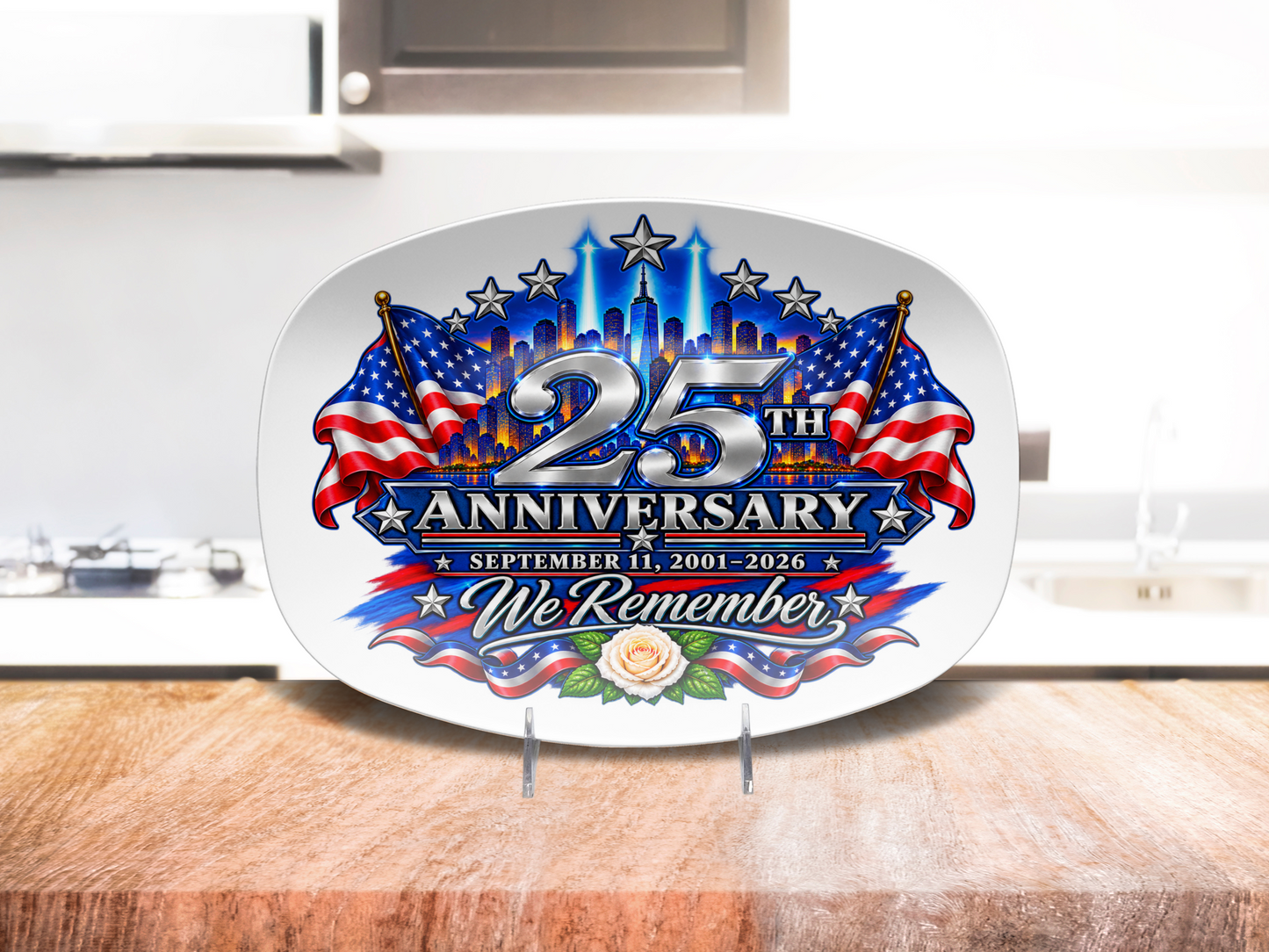September 11 25th Anniversary Memorial Platter | We Remember 2001-2026 | Patriotic 911 Keepsake Decor