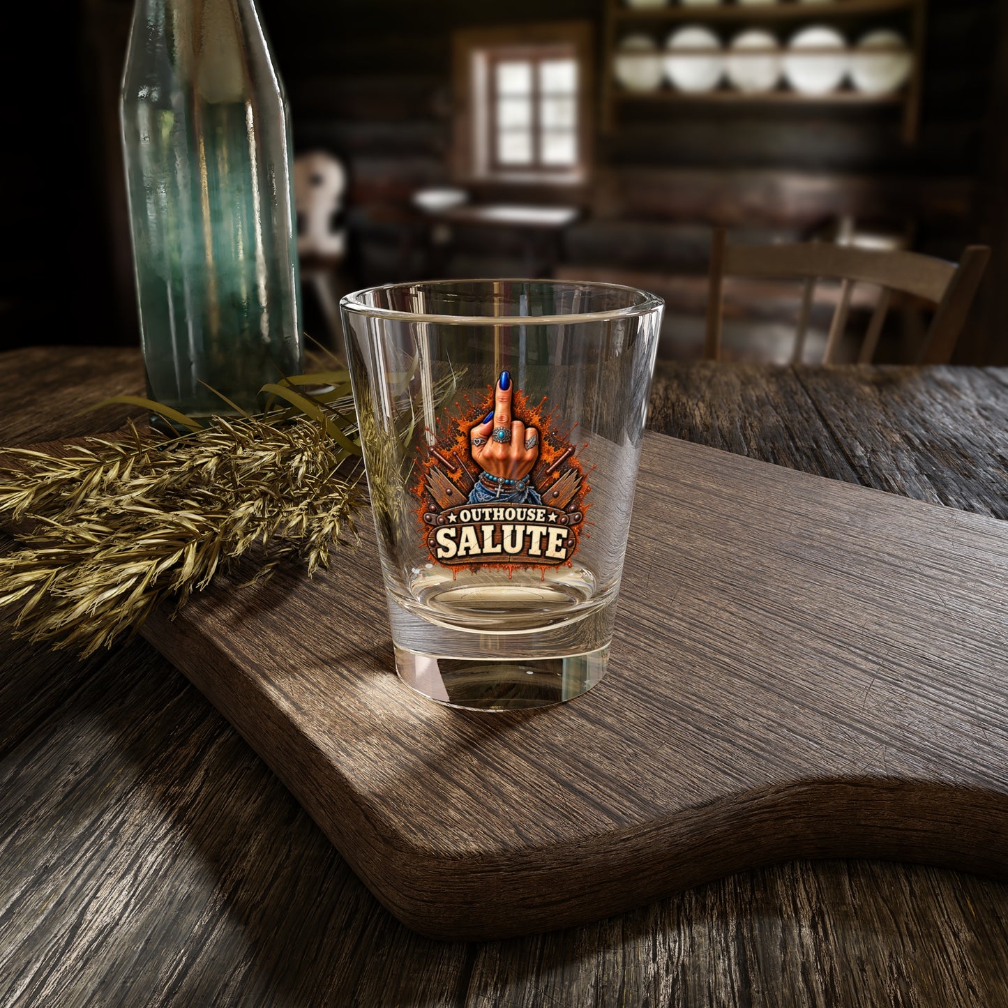 Outhouse Salute Shot Glass — Funny Gen X Novelty Shooter