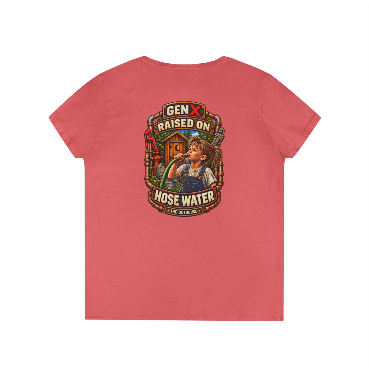 Gen X 'Raised on Hose Water' Ladies' V-Neck T-Shirt