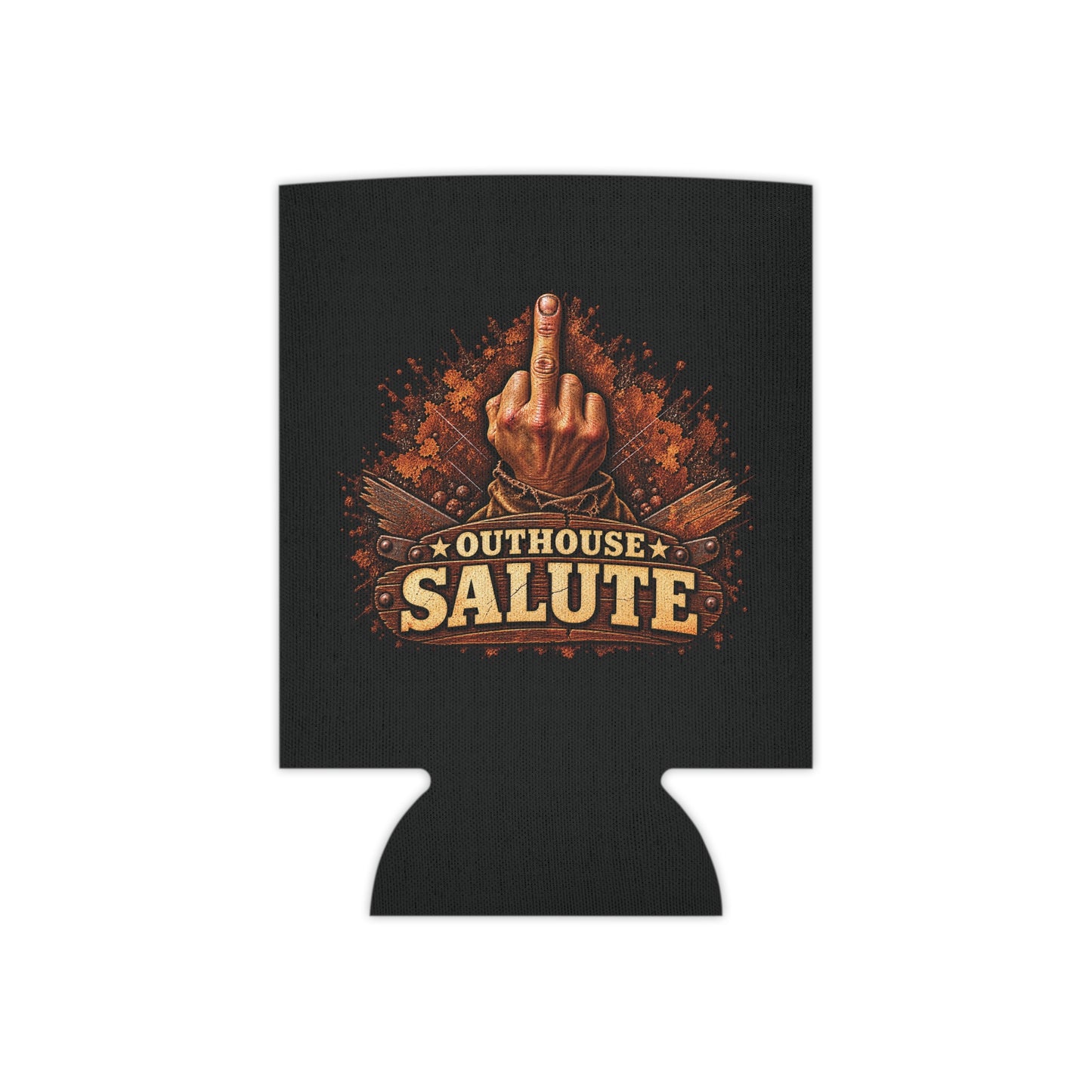 Outhouse Salute Can Cooler — Neoprene Koozie for BBQs & Tailgates