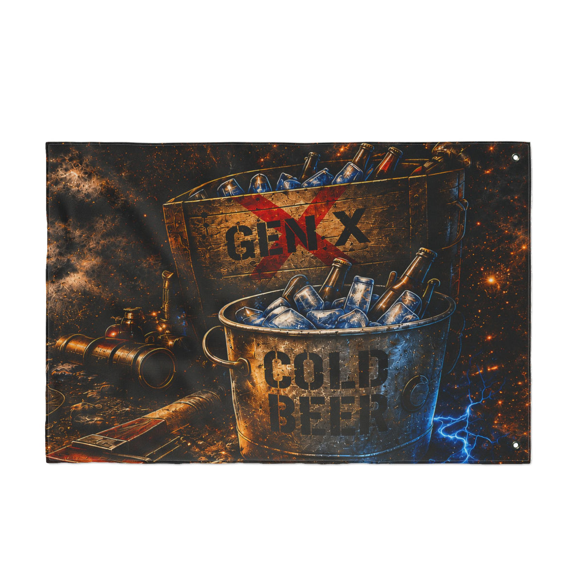 Gen X Cold Beer Flag | Double-Sided Man Cave Garage Bar Flag | Rustic Beer Decor | Gen X Gift