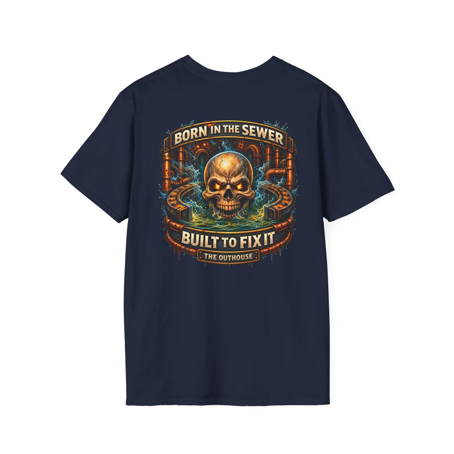 Plumber Skull T-Shirt — "Born in the Sewer, Built to Fix It" Vintage Repair Tee
