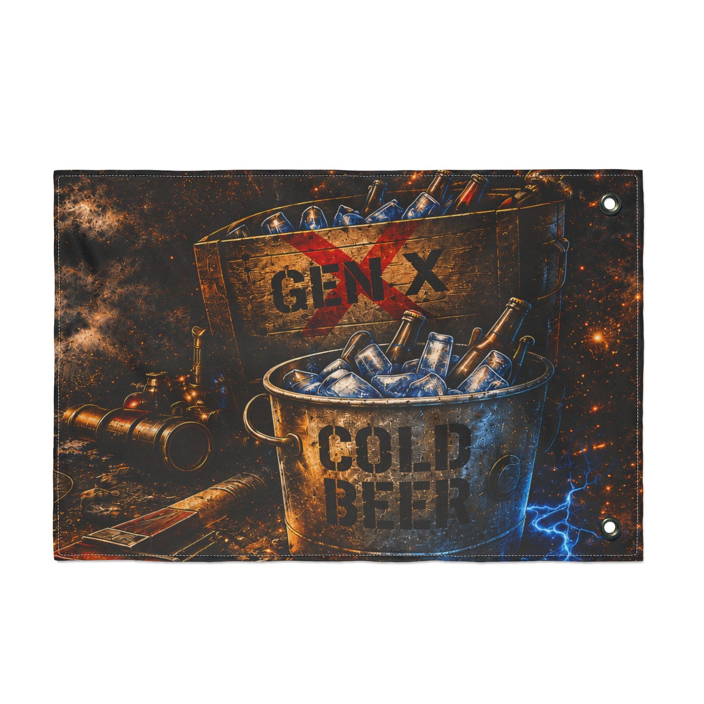 Gen X Cold Beer Flag | Double-Sided Man Cave Garage Bar Flag | Rustic Beer Decor | Gen X Gift
