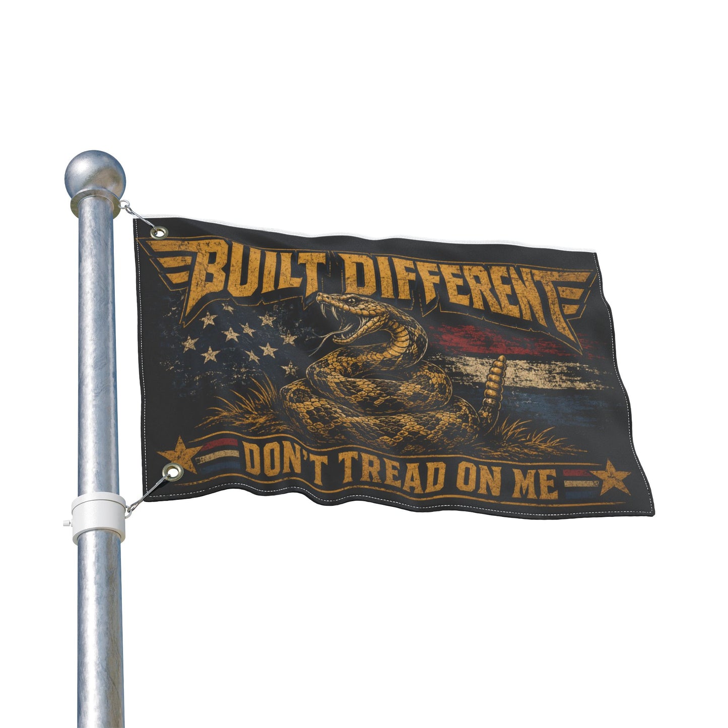 Built Different Don’t Tread on Me Flag | Gen X Distressed Americana Snake Flag | Rustic Patriotic Double-Sided Flag