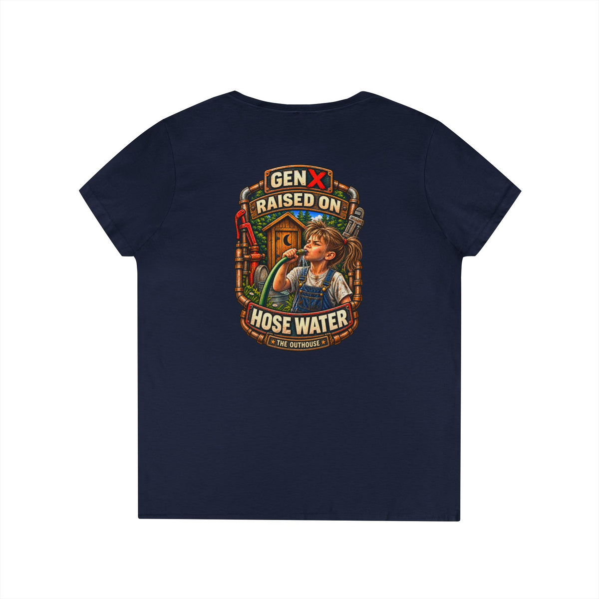 Gen X 'Raised on Hose Water' Ladies' V-Neck T-Shirt