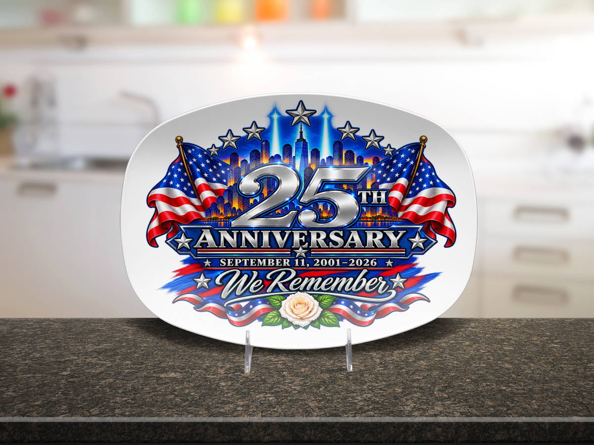 September 11 25th Anniversary Memorial Platter | We Remember 2001-2026 | Patriotic 911 Keepsake Decor