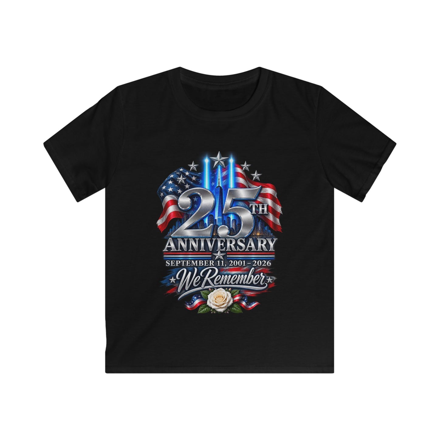 September 11 25th Anniversary Youth T-Shirt | We Remember 9/11 Kids Memorial Shirt | Patriotic 2001–2026 Tee