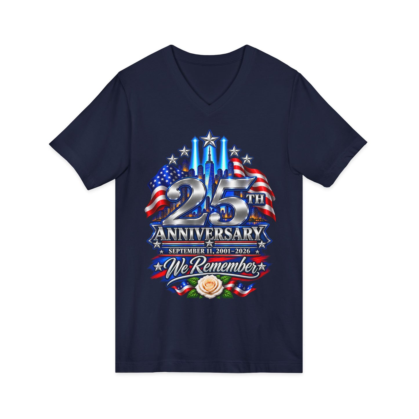 September 11 25th Anniversary Women’s V-Neck Tee — We Remember 2001–2026