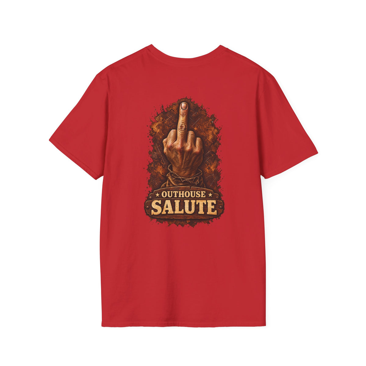 Outhouse Salute T-Shirt — Rustic Hand Gesture Graphic Tee