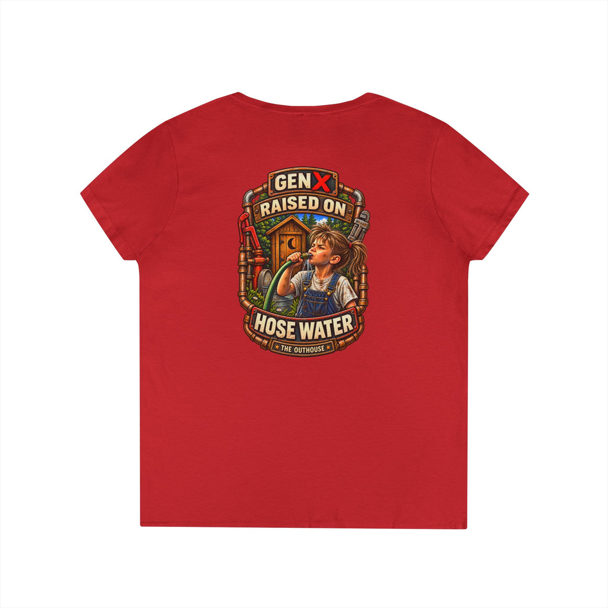 Gen X 'Raised on Hose Water' Ladies' V-Neck T-Shirt