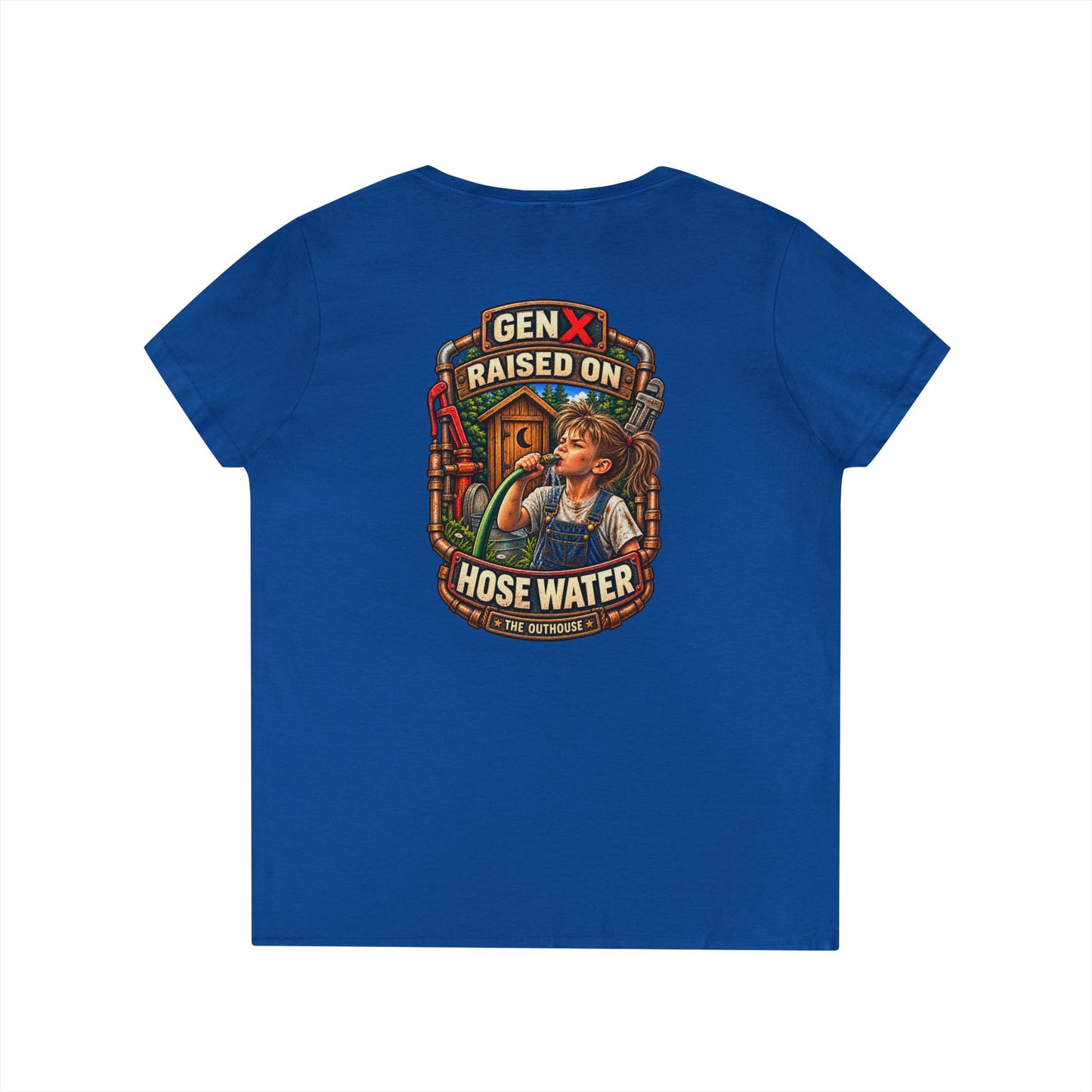 Gen X 'Raised on Hose Water' Ladies' V-Neck T-Shirt