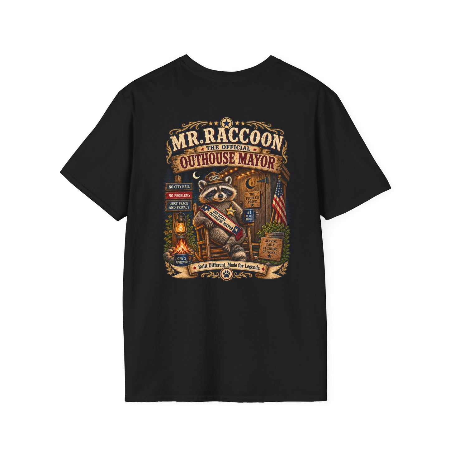 Mr. Raccoon Official OutHouse Mayor T-Shirt — Gen X Rustic Graphic Tee