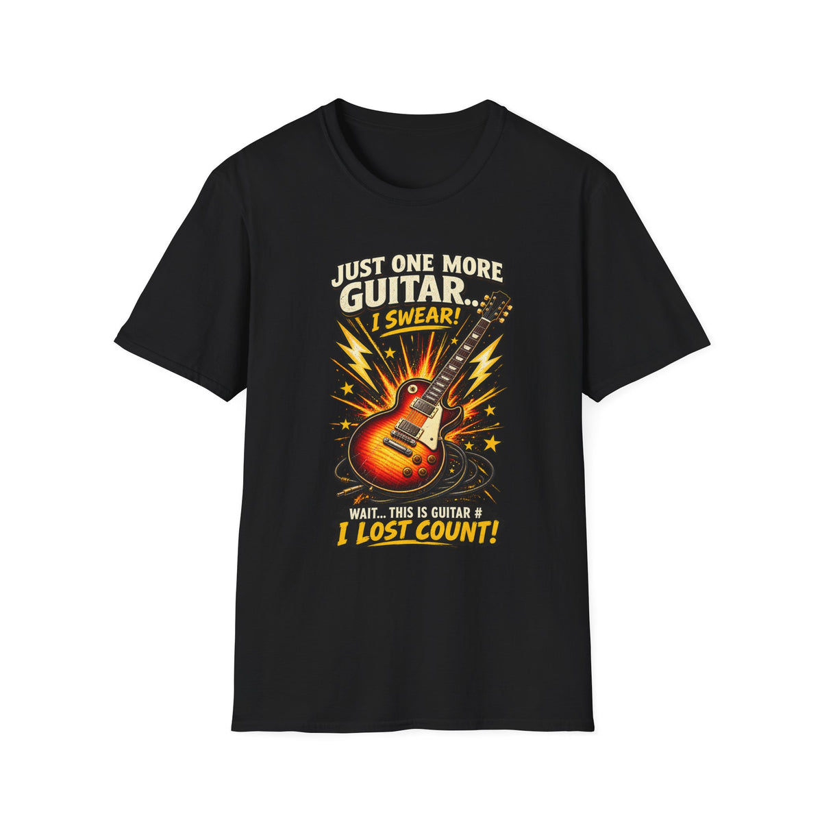 Guitar Lover T‑Shirt — "Just One More Guitar, I Lost Count" Retro Electric Guitar Tee