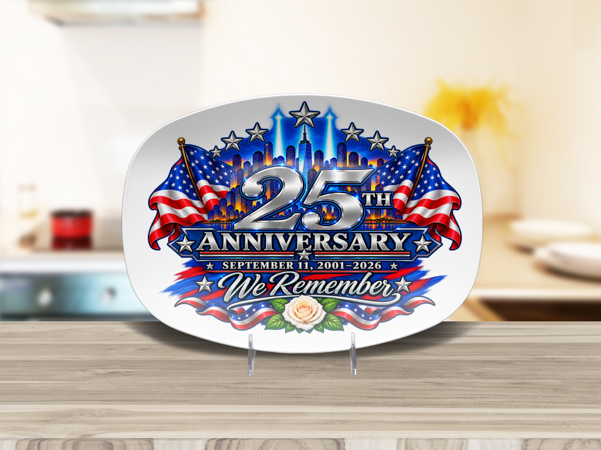 September 11 25th Anniversary Memorial Platter | We Remember 2001-2026 | Patriotic 911 Keepsake Decor