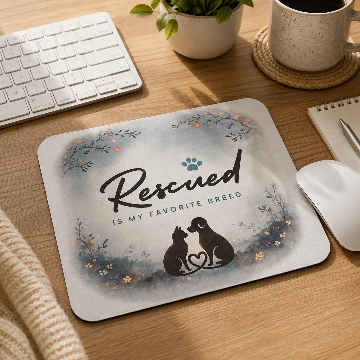 Rescued Is My Favorite Breed Mouse Pad — Pet Rescue Cat & Dog Desk Mat
