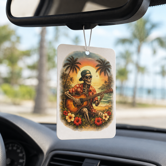 Car Air Freshener — Tropical Skeleton Guitar Beach Scented Air Freshener