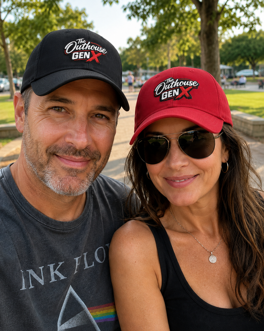 Outhouse Gen‑X Dad Cap — Bold Red X Logo Hat