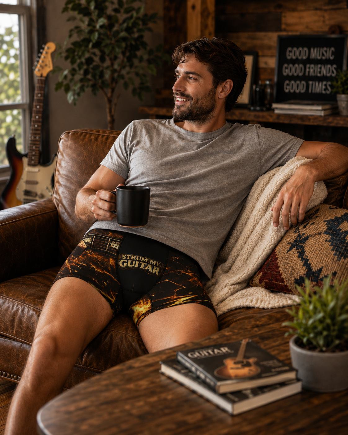 Strum My Guitar Men's Boxer Shorts — Fiery Electric Guitar All-Over Print