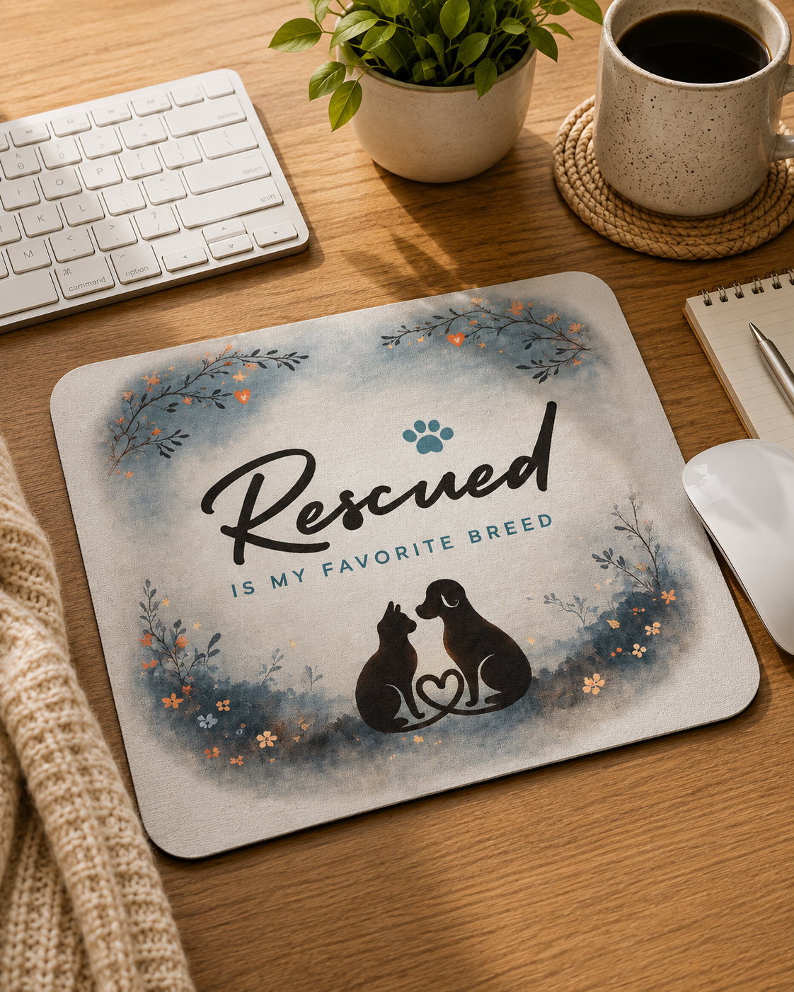 Rescued Is My Favorite Breed Mouse Pad — Pet Rescue Cat & Dog Desk Mat