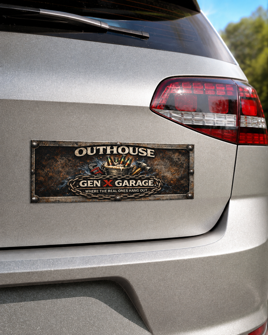 Outhouse Garage Car Magnet — Rustic Vintage Gen X Garage Sign
