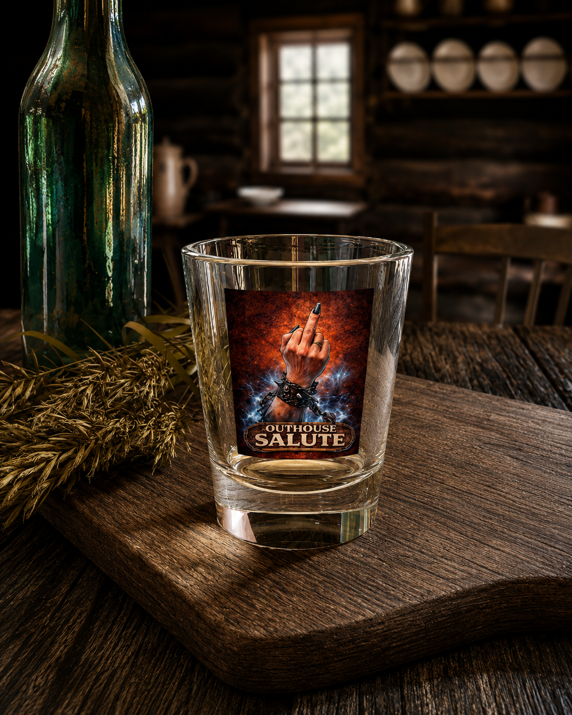 Shot Glass — "Outhouse Salute" Middle Finger Novelty Shooter