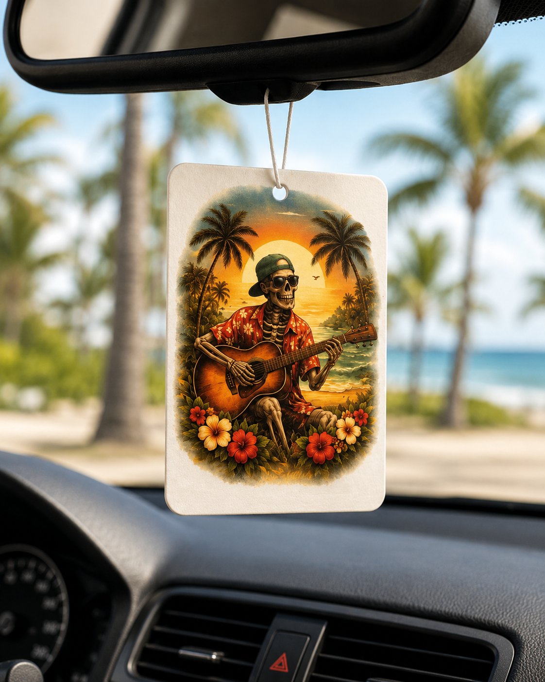 Car Air Freshener — Tropical Skeleton Guitar Beach Scented Air Freshener