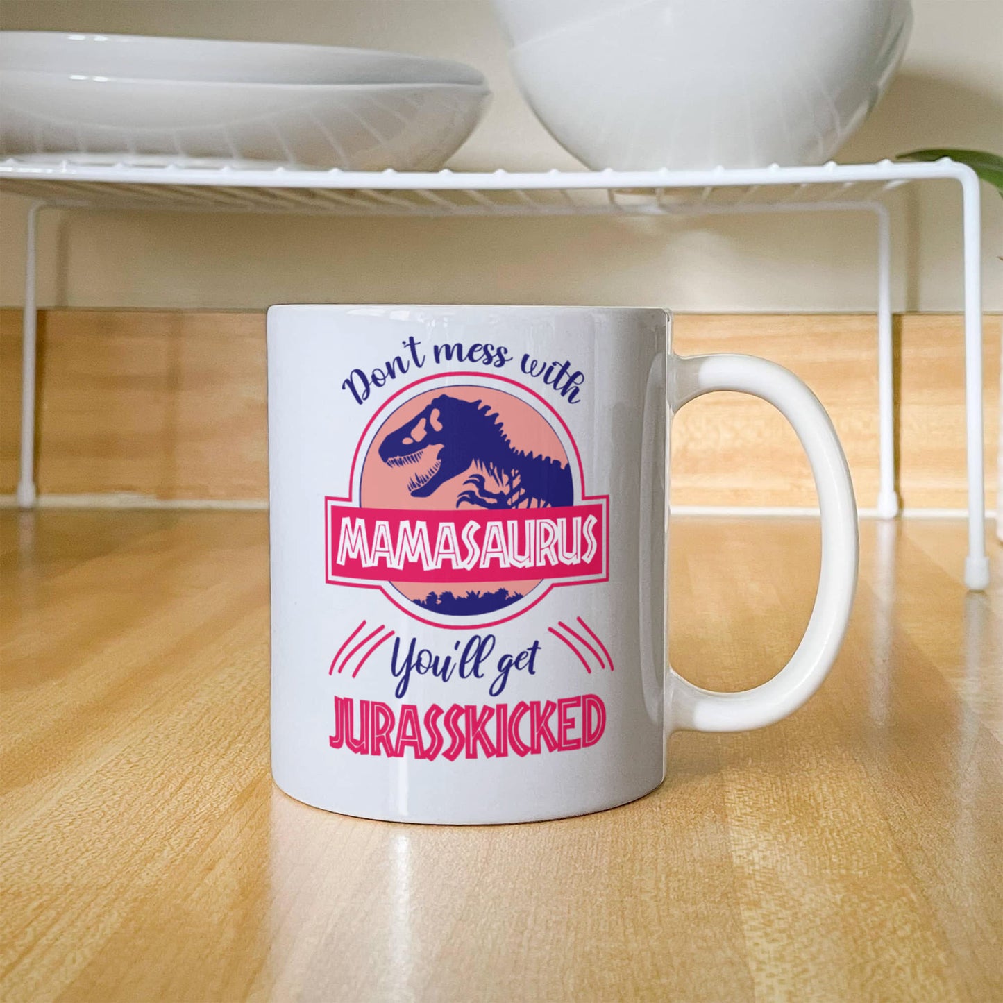 Mamasaurus Mug — Funny Dinosaur Mom Coffee Cup | 11oz & 15oz Ceramic Mug