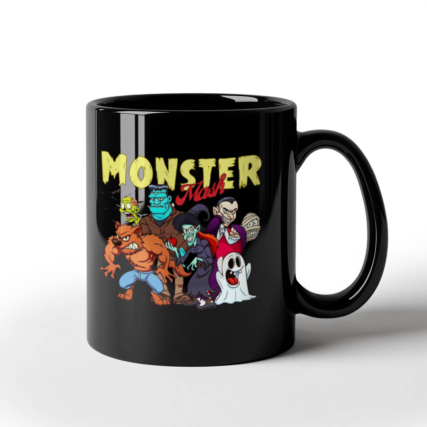 Monster Mash Party 11oz Black Mug — Retro Halloween Gen X Coffee Cup
