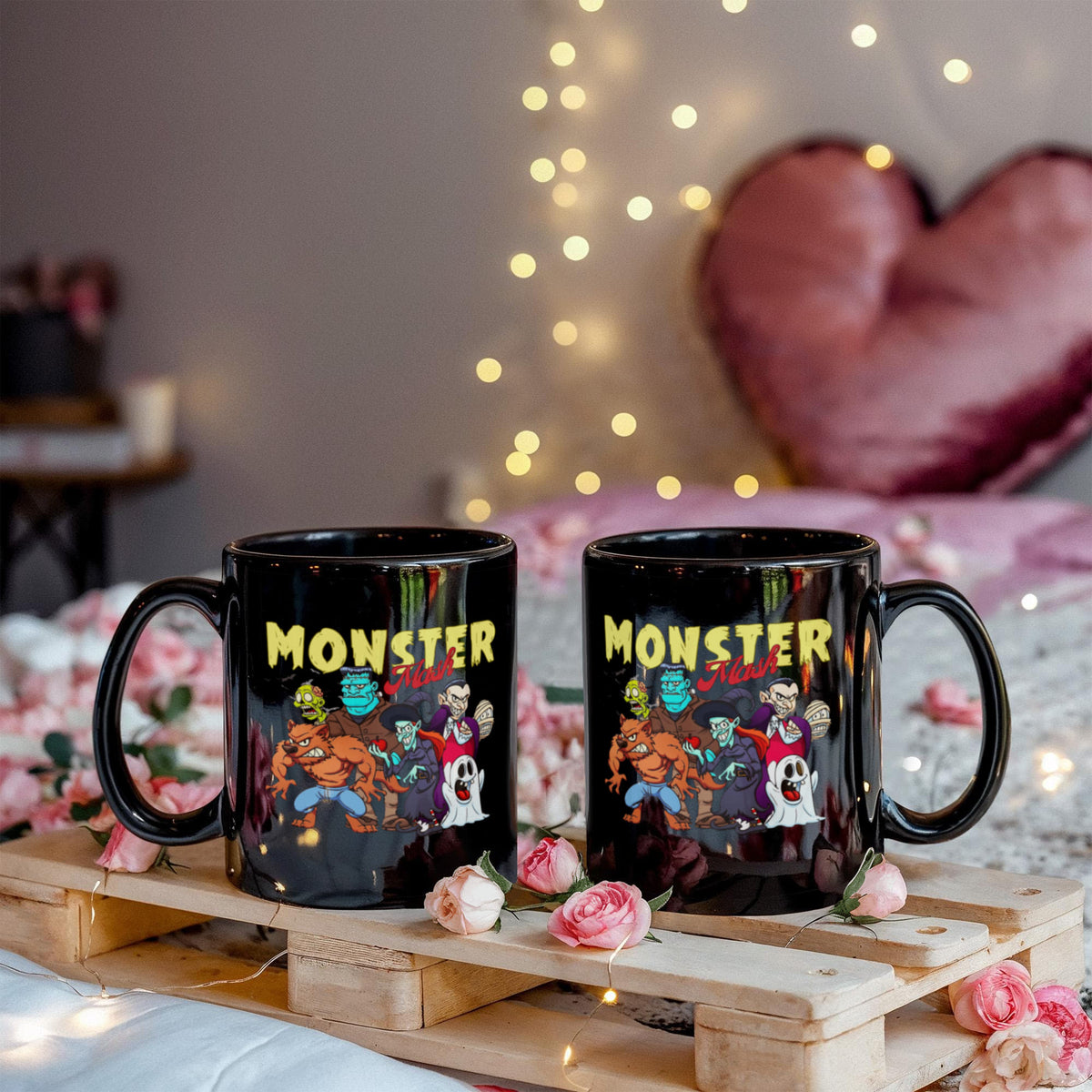 Monster Mash Party 11oz Black Mug — Retro Halloween Gen X Coffee Cup