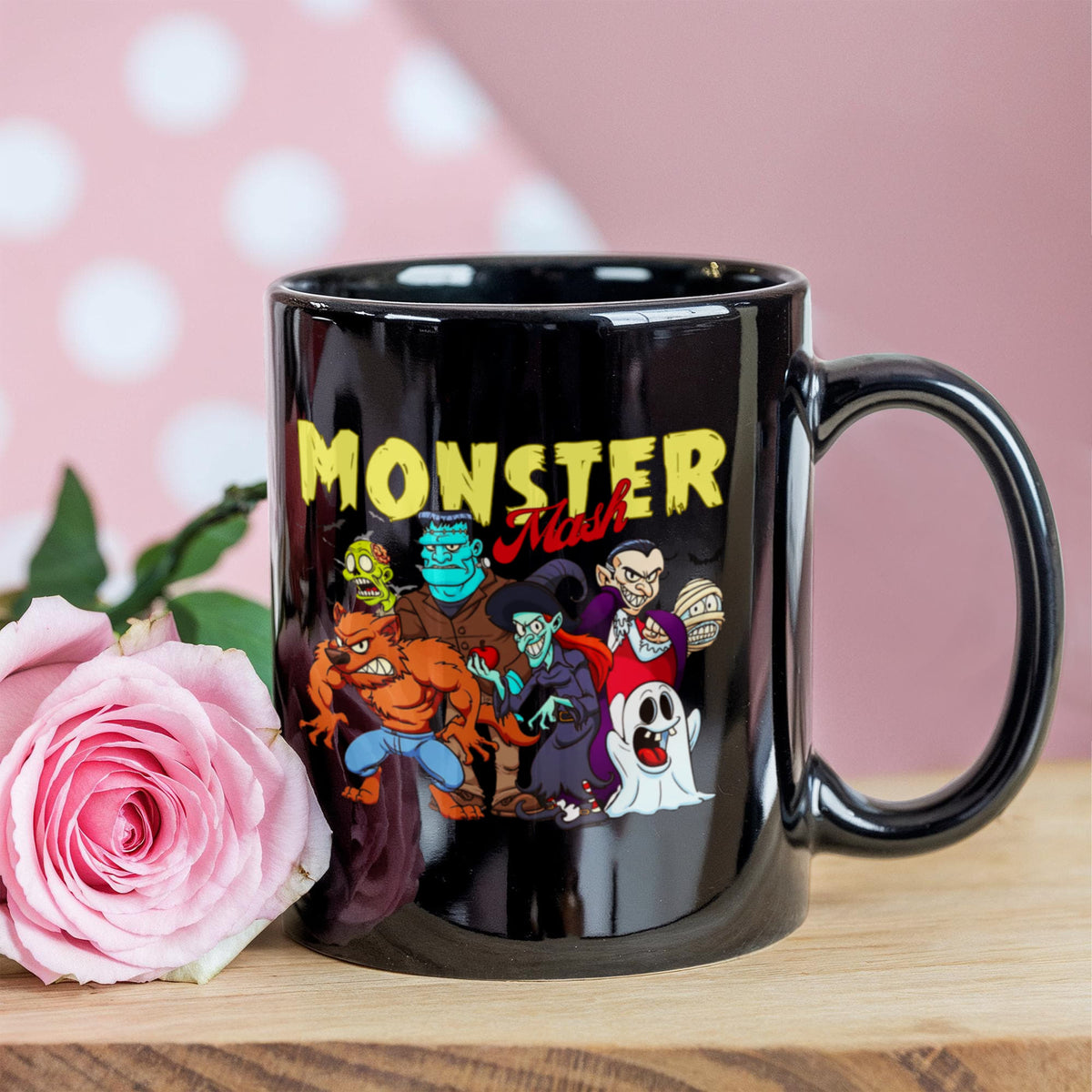 Monster Mash Party 11oz Black Mug — Retro Halloween Gen X Coffee Cup