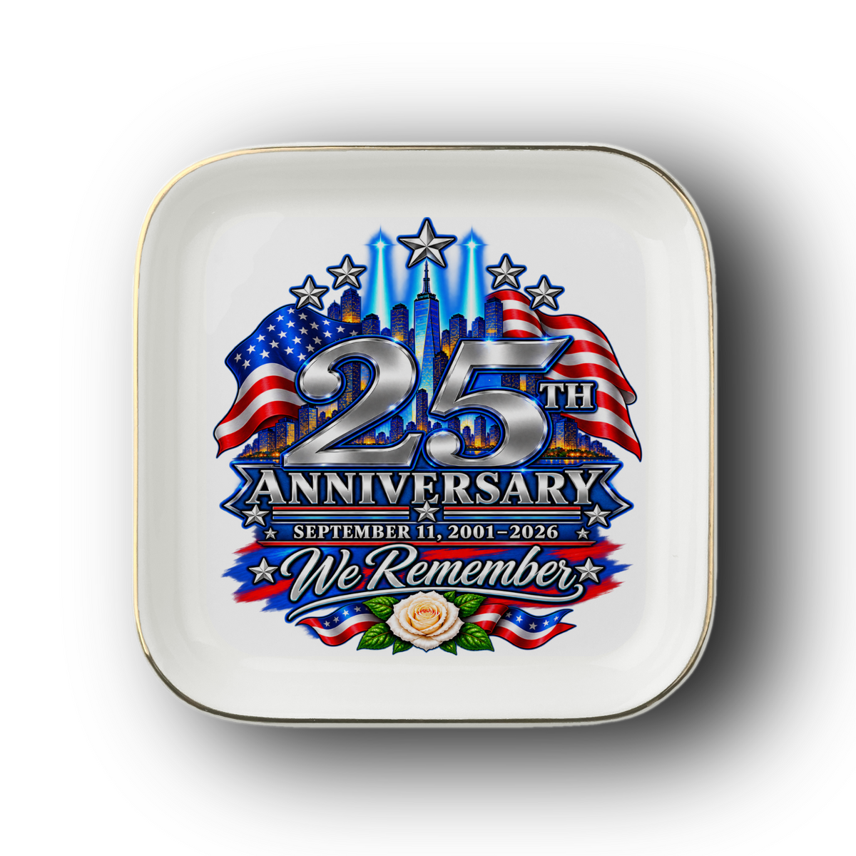 September 11 25th Anniversary Jewelry Dish | We Remember 9/11 Memorial Trinket Dish | Patriotic Keepsake Gift
