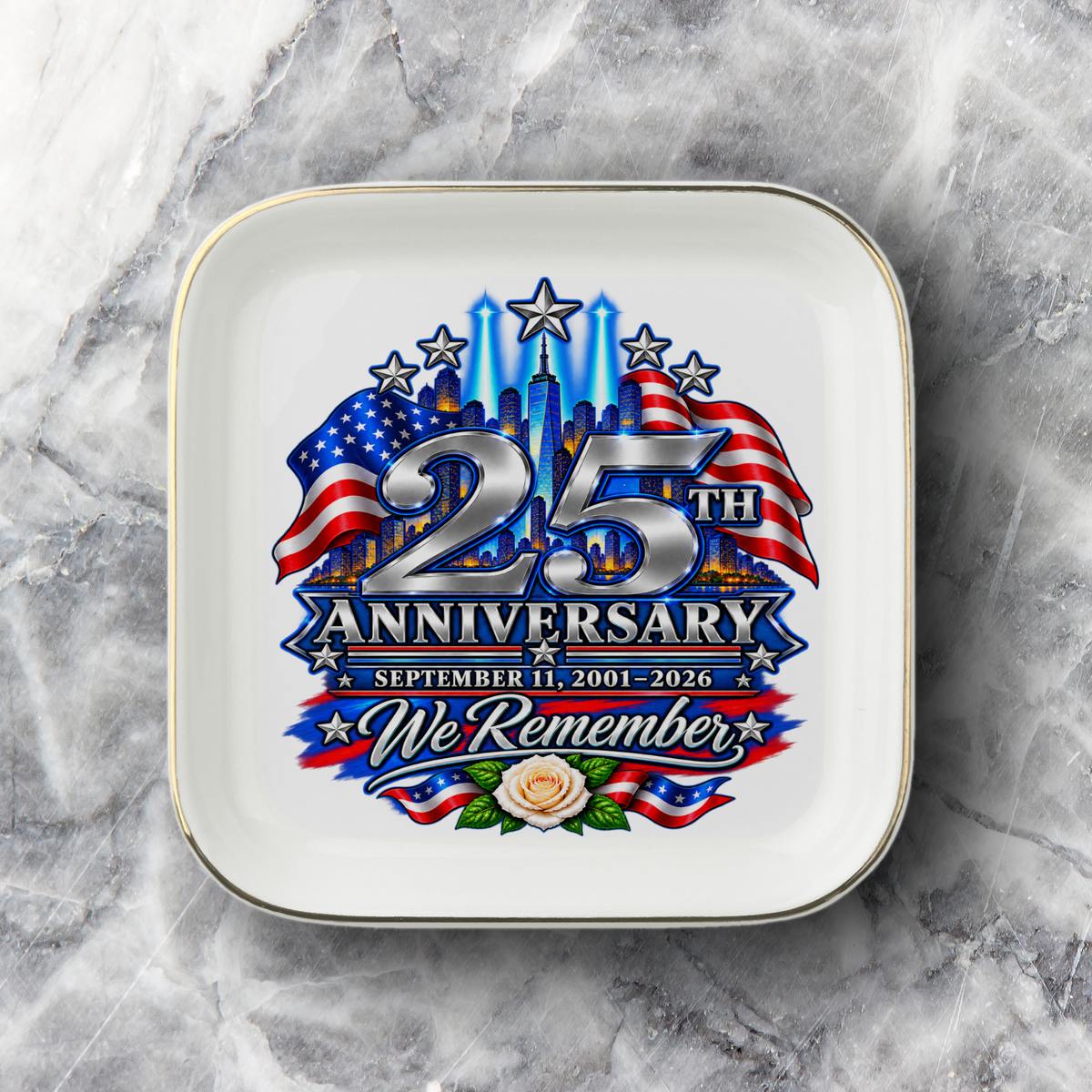 September 11 25th Anniversary Jewelry Dish | We Remember 9/11 Memorial Trinket Dish | Patriotic Keepsake Gift